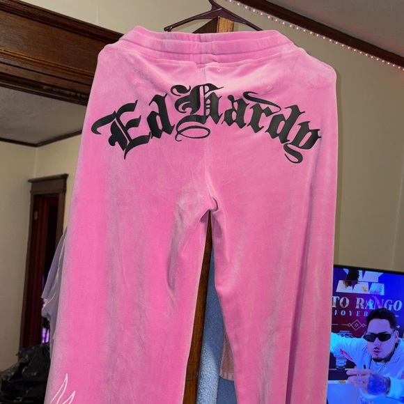 Ed Hardy Pink Velour Joggers - Picture 3 of 4